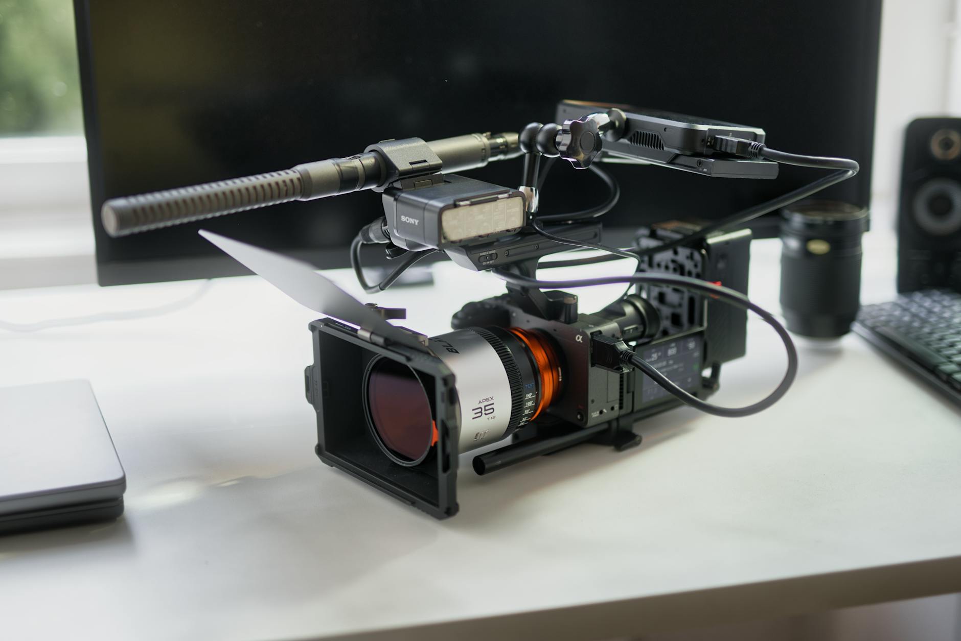 Professional corporate video production studio with camera equipment and lighting setup